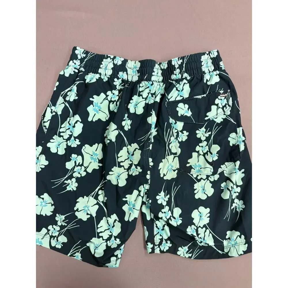Hurley Shorts Mens S Teal Hybrid Volley Swim Trunk Pockets Lined Stretch Floral
